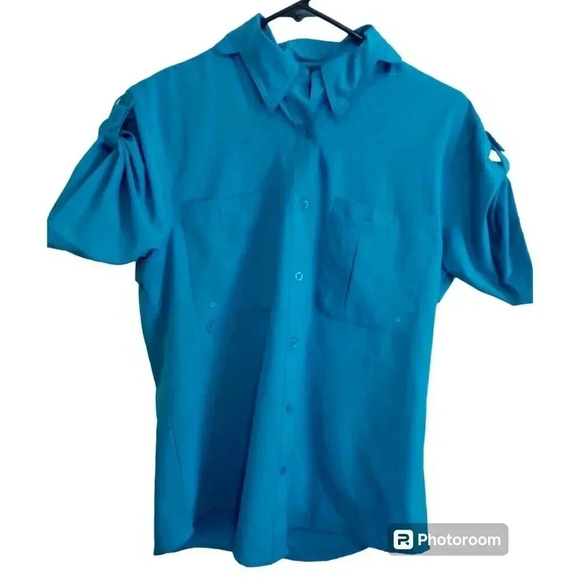 World Wide Sportsman Fishing Shirt Vented Roll Tab Sleeve Teal Women's Small - Picture 1 of 6